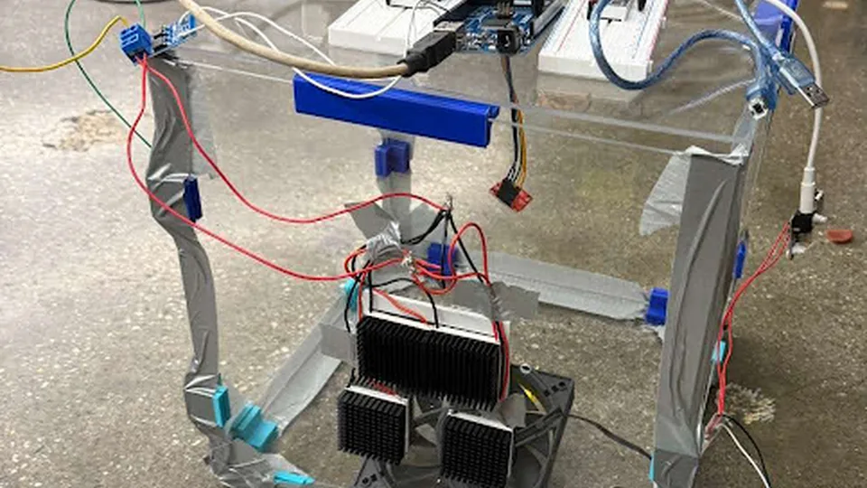 Completed acrylic temperature-control enclosure and electronics